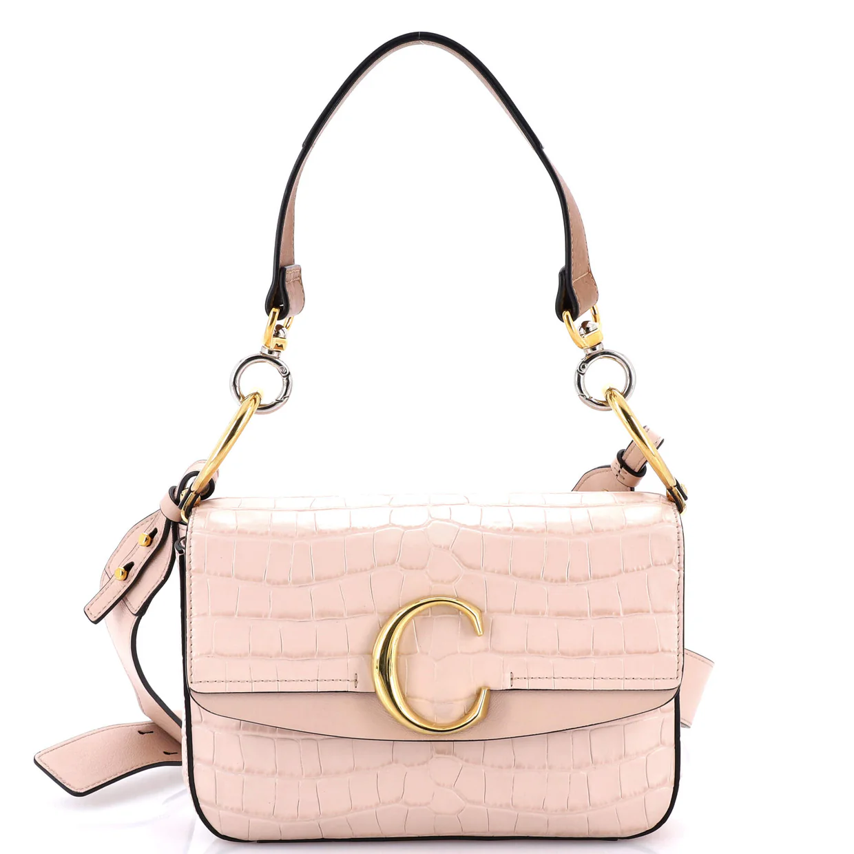 C Double Carry Bag Crocodile Embossed Leather Small - Deep Luxury