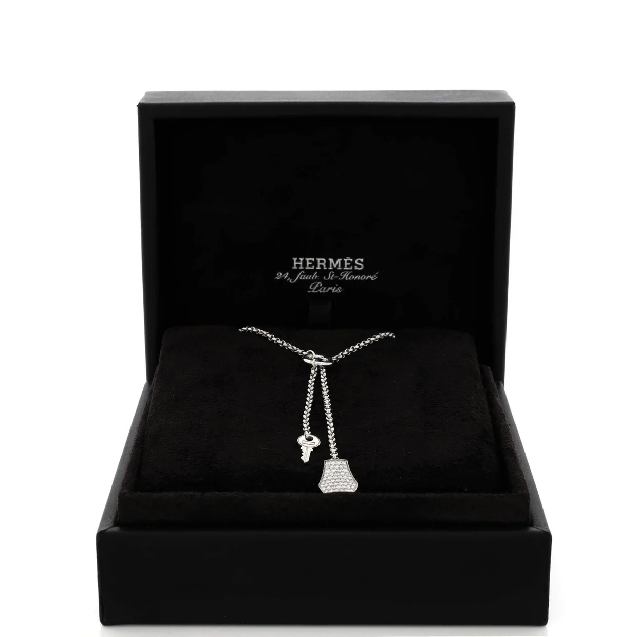 Kelly Clochette Pendant Necklace 18K White Gold with Diamonds Small - Deep Luxury