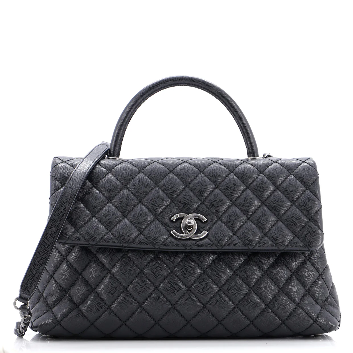 Coco Top Handle Bag Quilted Caviar Medium - Deep Luxury