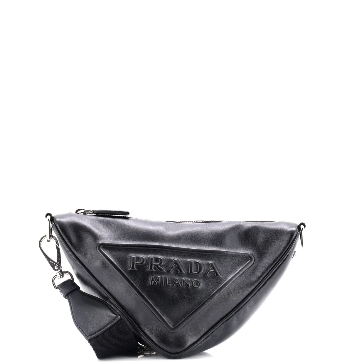 Triangle Logo Zip Crossbody Bag Embossed Leather Mini - Deep Luxury