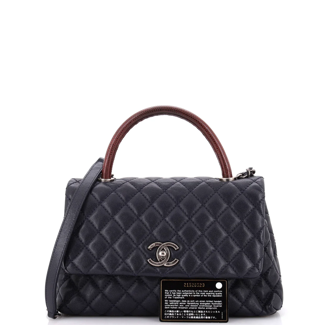 Coco Top Handle Bag Quilted Caviar with Lizard Small - Deep Luxury