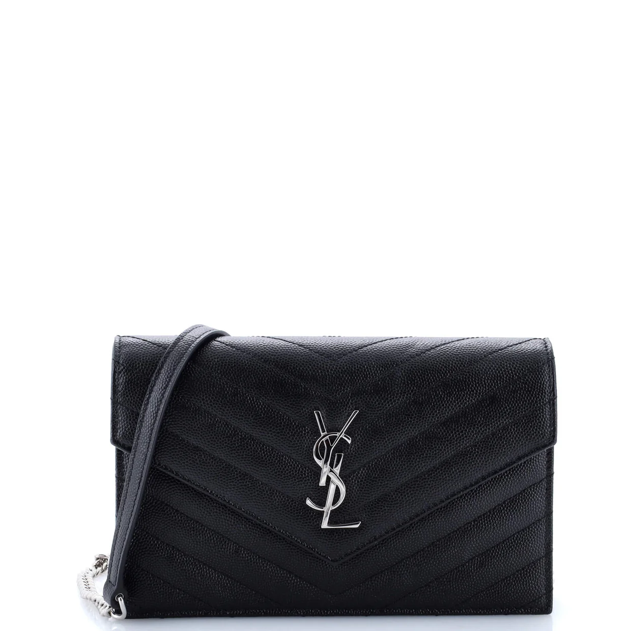 Classic Monogram Wallet on Chain Matelasse Chevron Metallic Leather Small - Deep Luxury