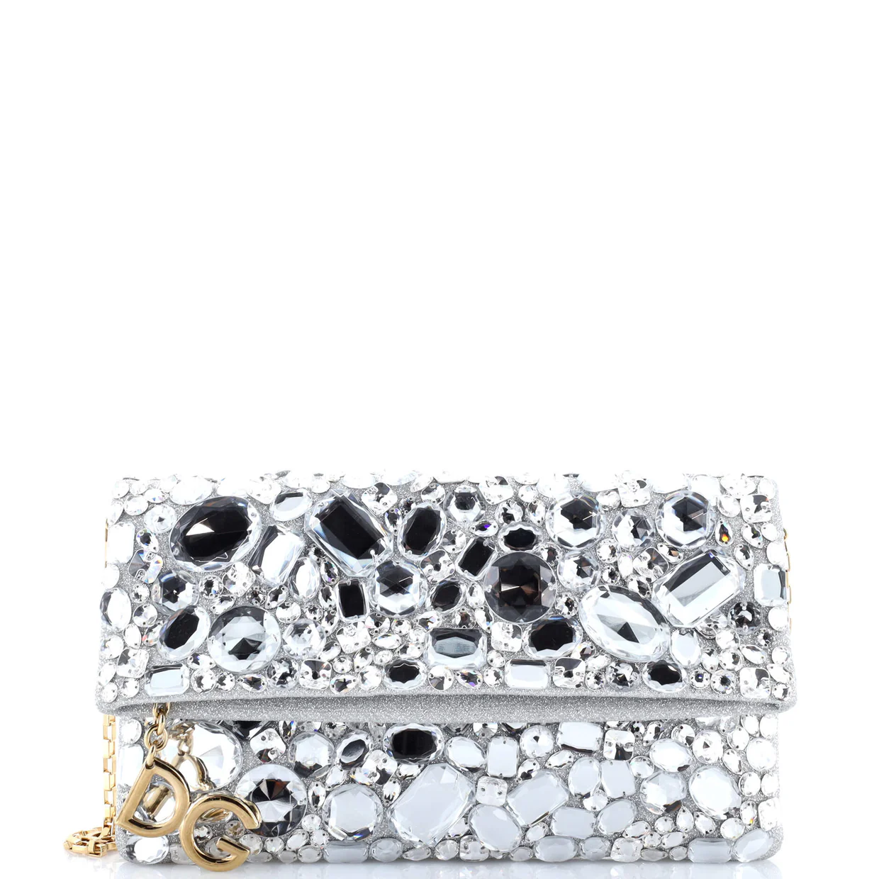 Fold Over Chain Clutch Crystal Embellished Satin Medium - Deep Luxury