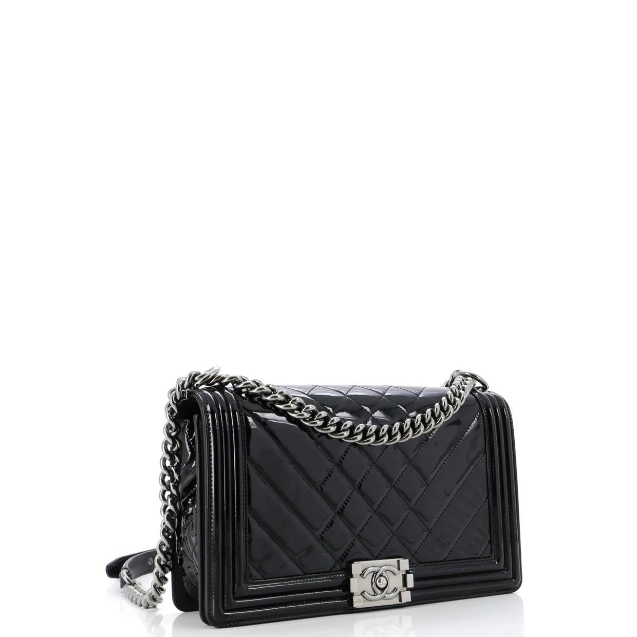 Boy Flap Bag Chevron Patent New Medium - Deep Luxury