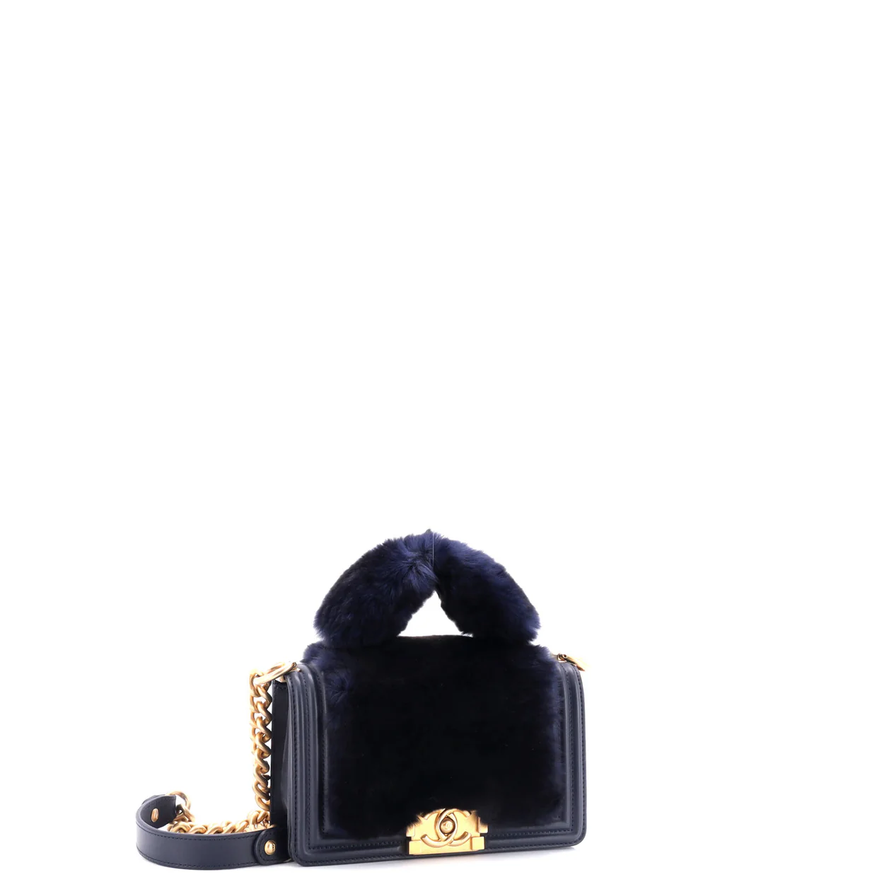 Top Handle Boy Flap Bag Fur Small - Deep Luxury