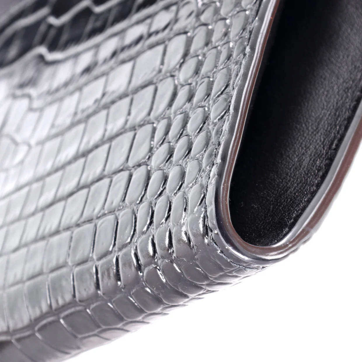 Uptown Chain Wallet Crocodile Embossed Leather - Deep Luxury