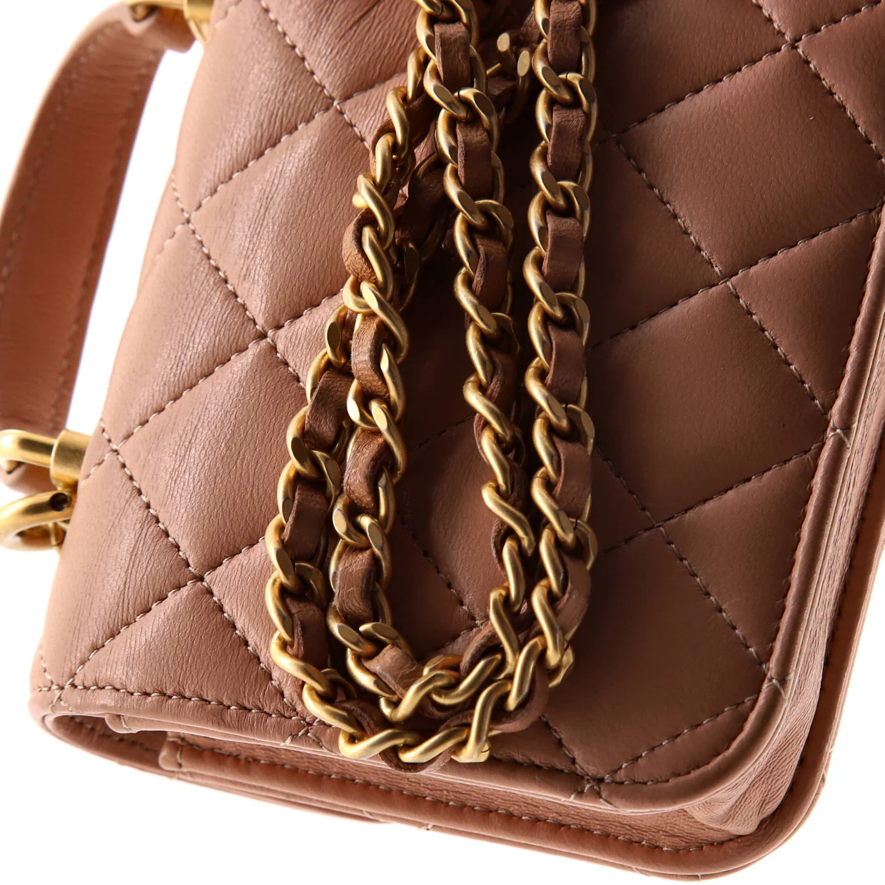 Top Handle Flap Coin Purse with Chain Quilted Lambskin - Deep Luxury