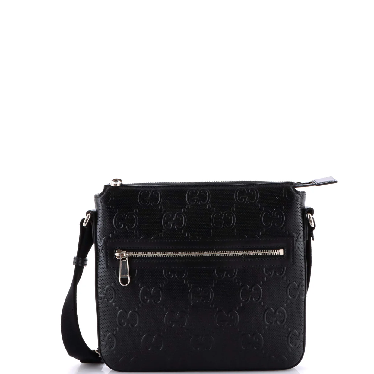 Front Zip Messenger GG Embossed Perforated Leather Small - Deep Luxury