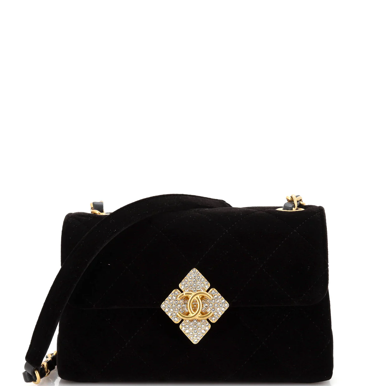 Diamond Lock CC Flap Bag Quilted Velvet with Crystals Mini - Deep Luxury