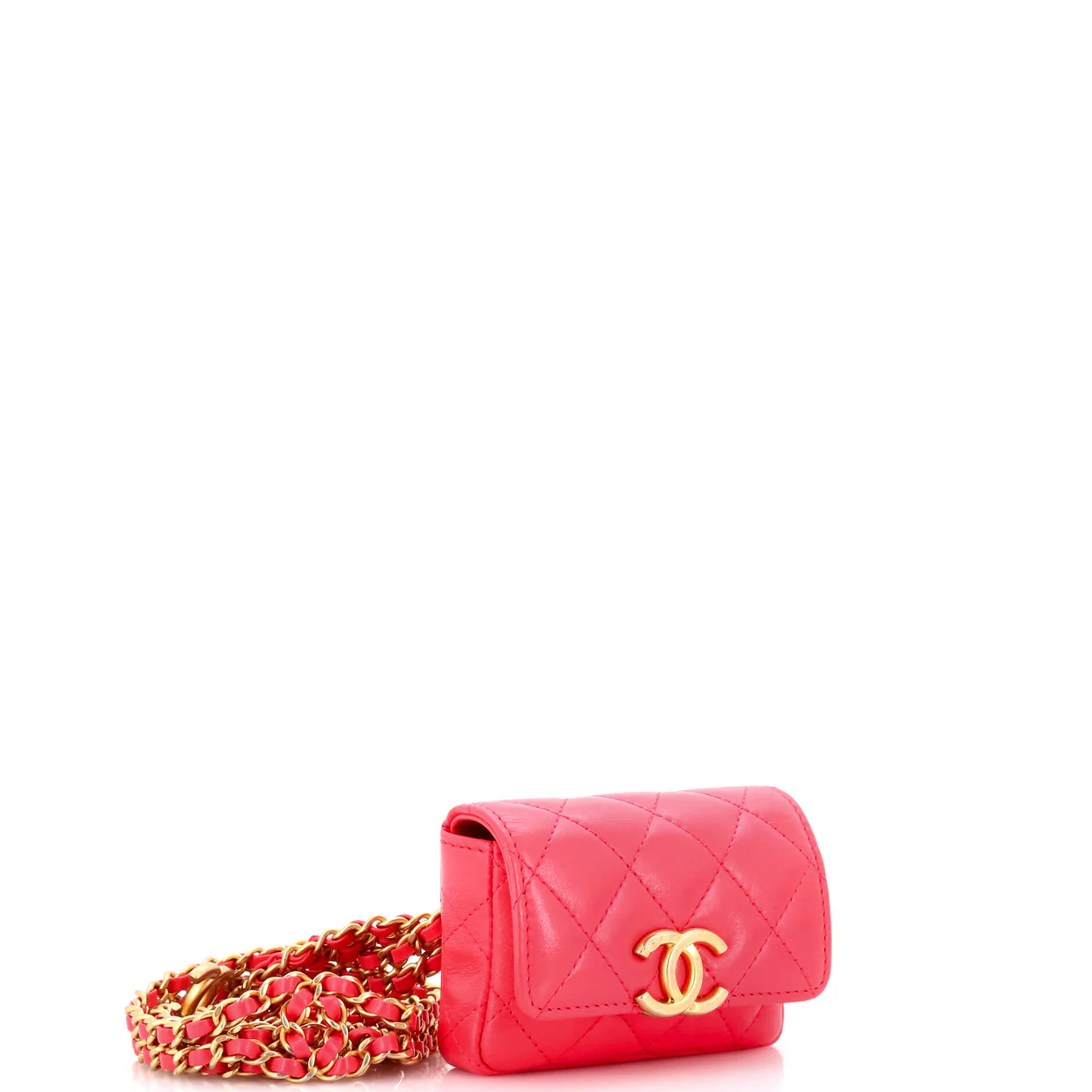 CC Woven Chain Flap Belt Bag Quilted Shiny Lambskin - Deep Luxury