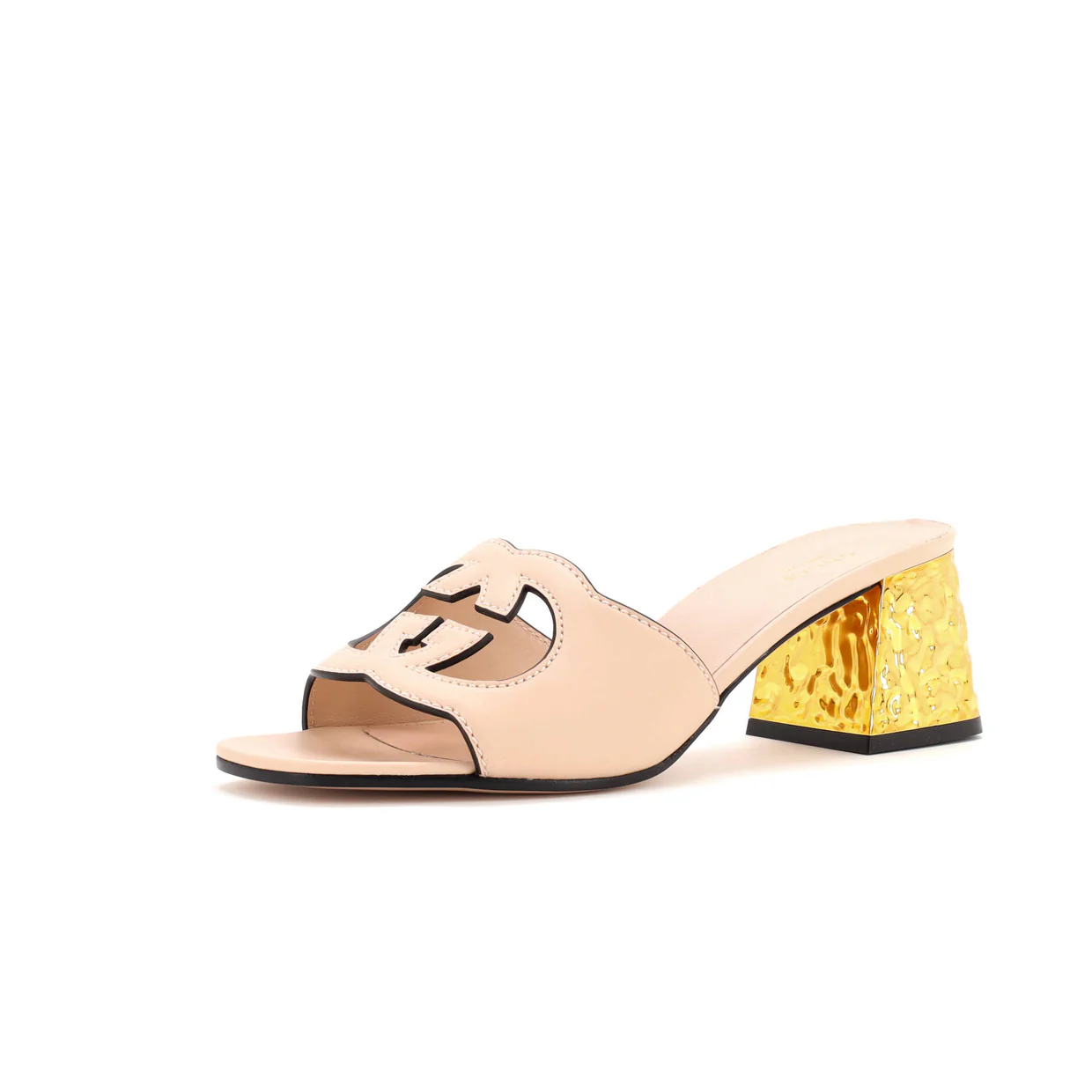 Women's Interlocking G Cut-Out Heeled Slide Sandals Leather - Deep Luxury