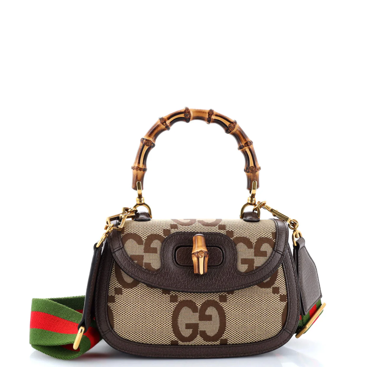 Bamboo 1947 Top Handle Bag Jumbo GG Canvas Small - Deep Luxury