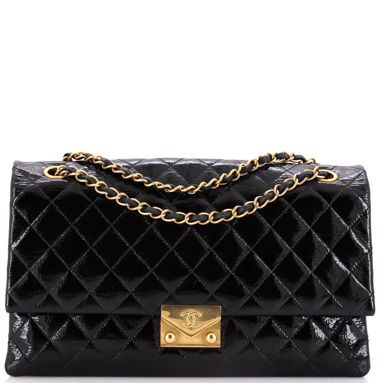 Envelope Lock 3 Bag Quilted Patent Goatskin Medium - Deep Luxury