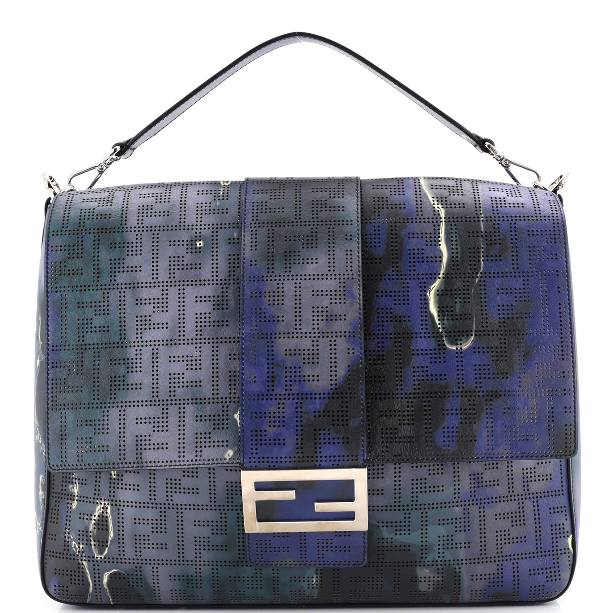Baguette Messenger Bag Perforated Zucca Printed Leather Large - Deep Luxury