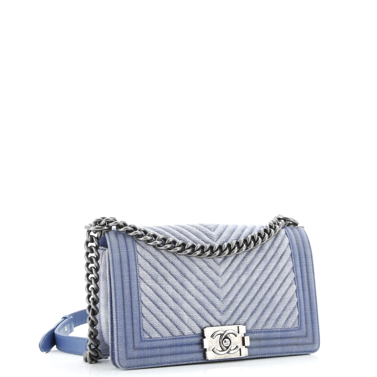 Boy Flap Bag Chevron Denim Old Medium - Deep Luxury