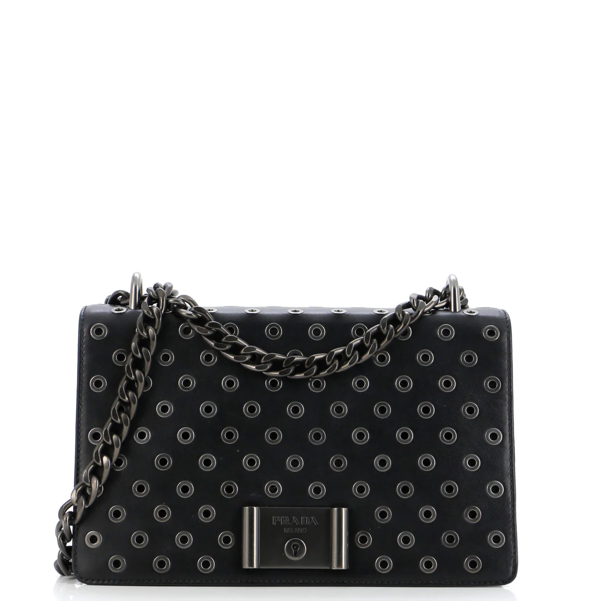 Grommet Lock Flap Chain Shoulder Bag Leather Small - Deep Luxury