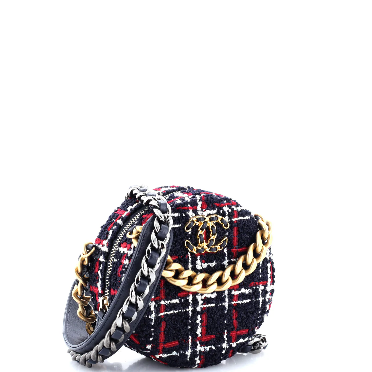 19 Round Clutch with Chain Quilted Tweed - Deep Luxury