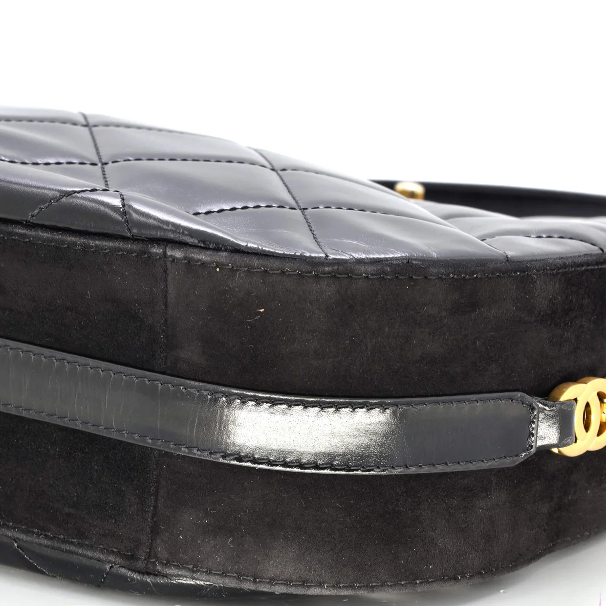 Tiny CC Link Hobo Quilted Shiny Calfskin and Suede Medium - Deep Luxury