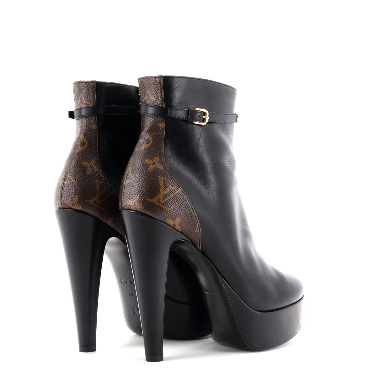 Women's Afterglow Platform Ankle Boots Leather with Monogram Canvas - Deep Luxury