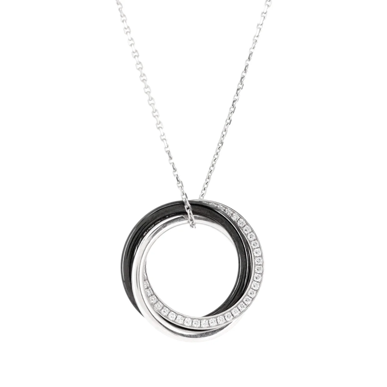 Trinity Pendant Necklace 18K White Gold with Diamonds and Ceramic Small - Deep Luxury