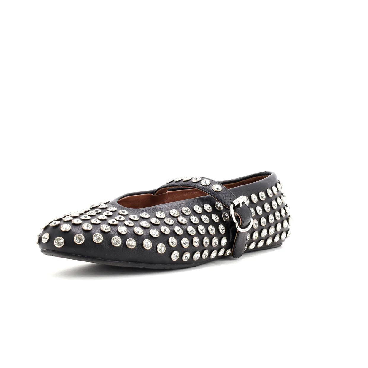 Women's Buckle Ballerina Flats Leather with Crystals - Deep Luxury