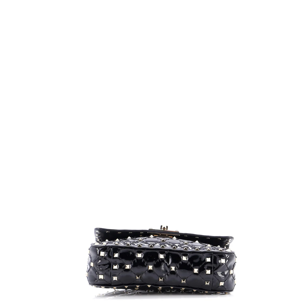 Rockstud Spike Flap Bag Quilted Patent Small - Deep Luxury