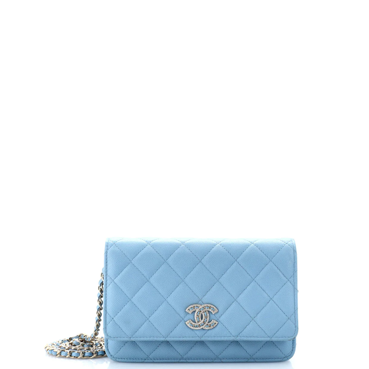 Crystal Woven CC Wallet on Chain Quilted Caviar - Deep Luxury