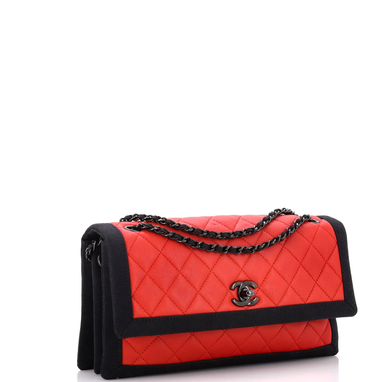 Two Tone Flap Bag Quilted Lambskin with Grosgrain Medium - Deep Luxury