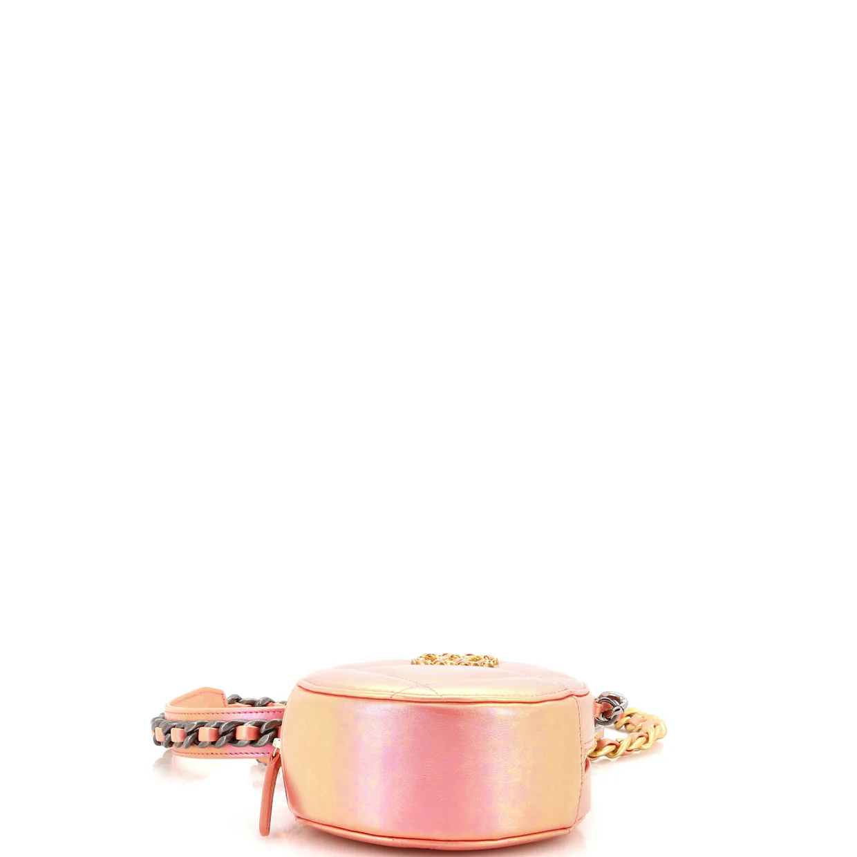 19 Round Clutch with Chain Quilted Iridescent Calfskin - Deep Luxury