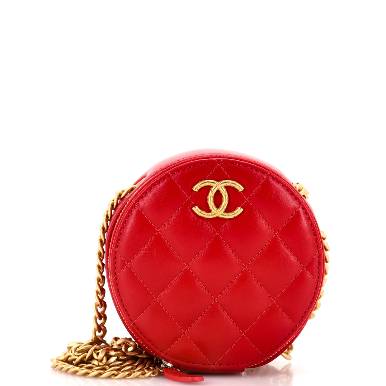 All Slide Long Round Clutch with Chain Quilted Lambskin - Deep Luxury