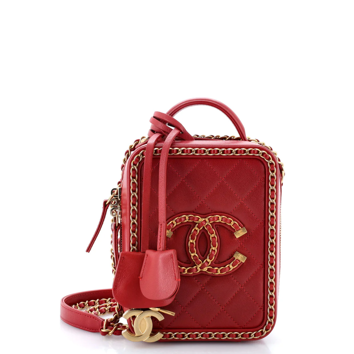 Filigree Vertical Vanity Case Quilted Goatskin with Chain Detail - Deep Luxury