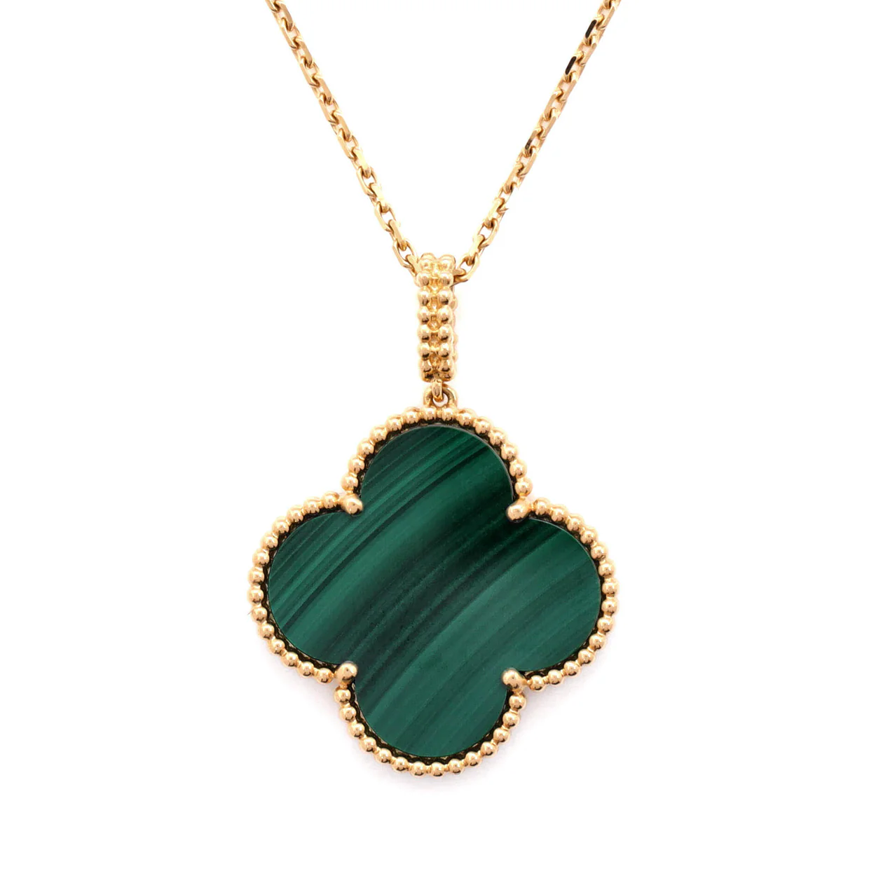Magic Alhambra Pendant Necklace 18K Yellow Gold and Malachite - Deep Luxury