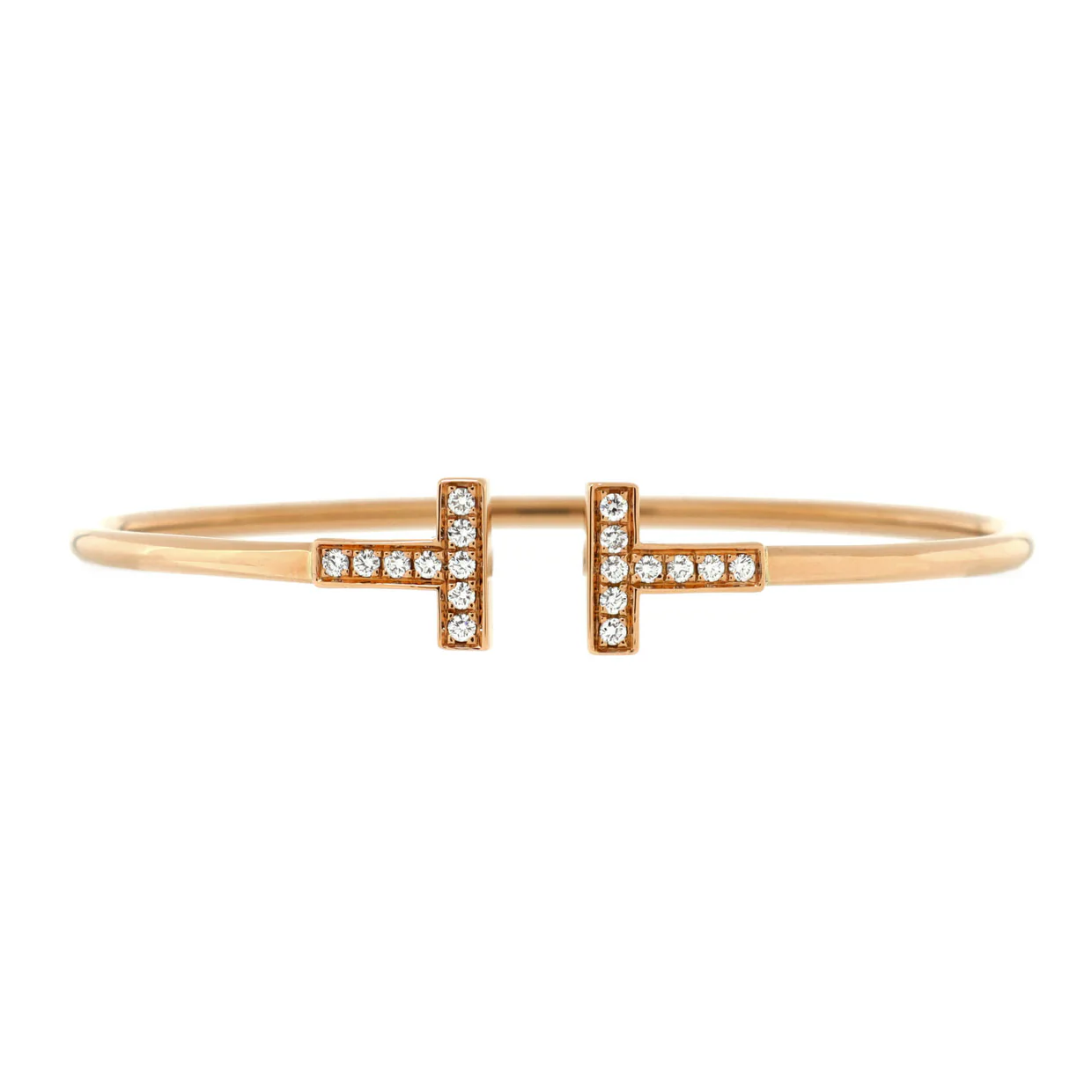 T Wire Bracelet 18K Rose Gold with Diamonds - Deep Luxury