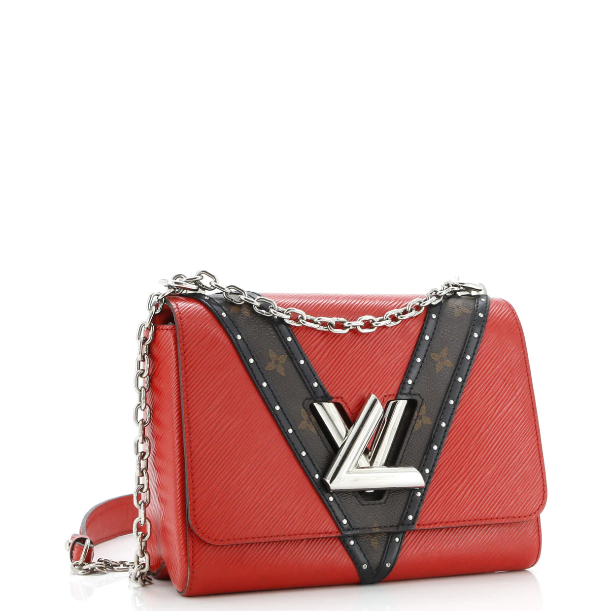 Twist Handbag Epi Leather with Monogram Canvas and Studded Leather MM - Deep Luxury