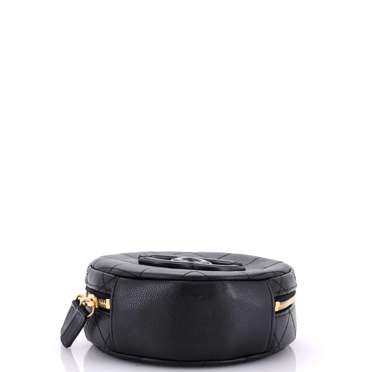 Round Vanity With Chain Quilted Caviar Small - Deep Luxury