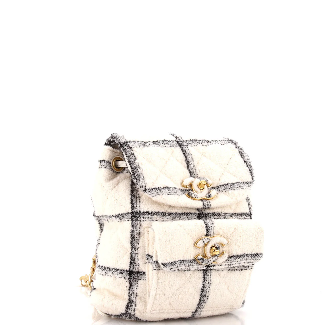 Duma Drawstring Backpack Quilted Wool Tweed Large - Deep Luxury