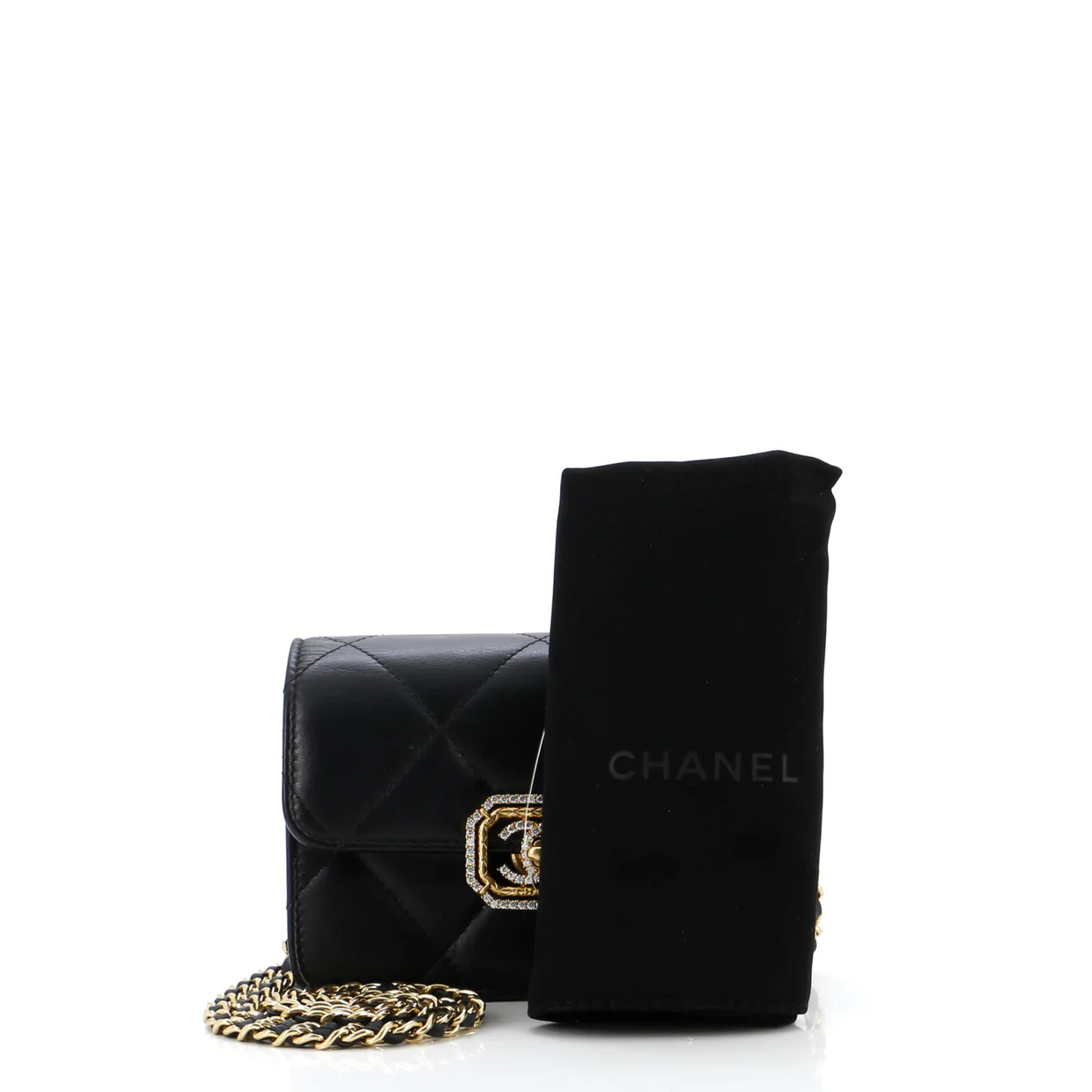 Crystal Geometric Frame CC Clutch with Chain Quilted Calfskin - Deep Luxury