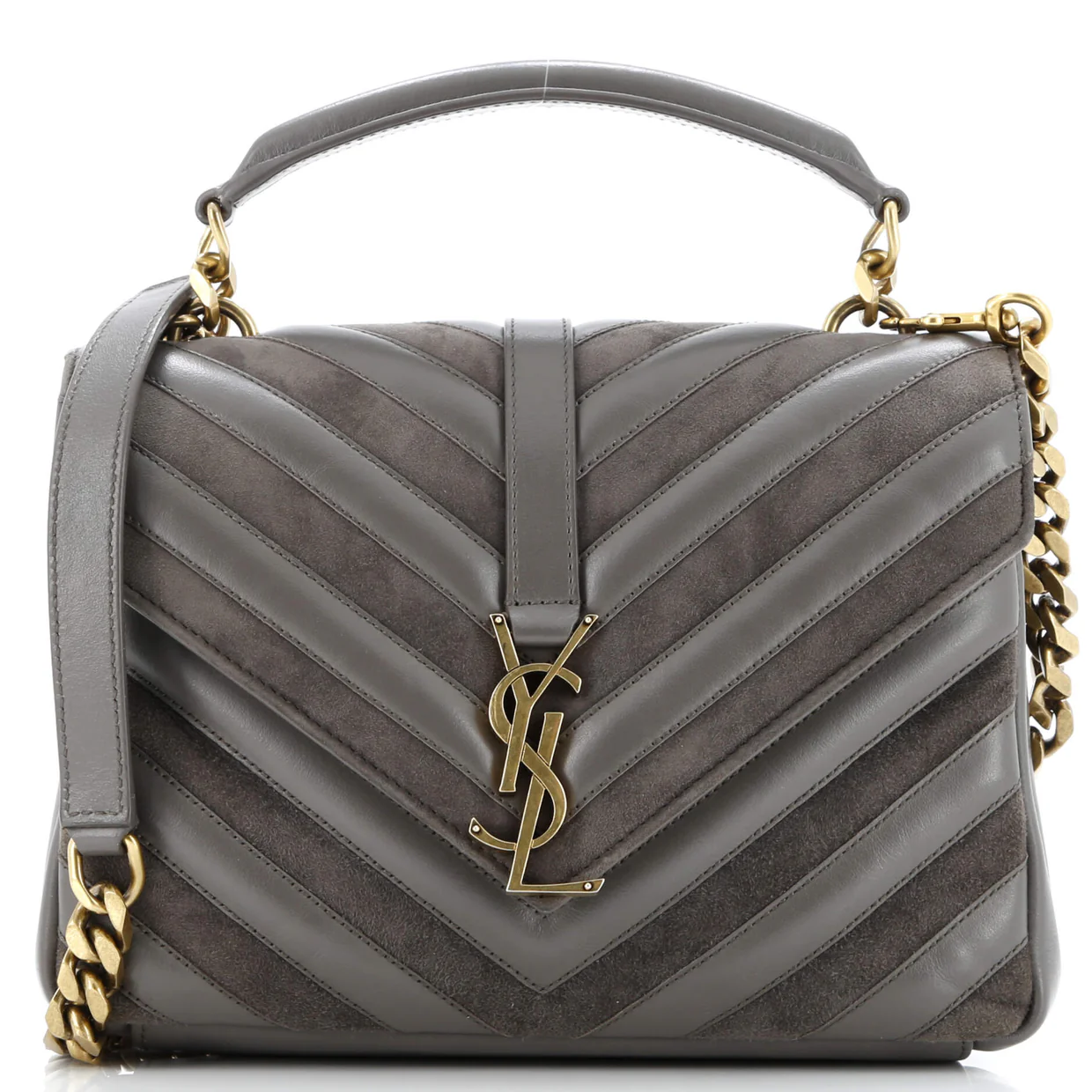 Classic Monogram College Bag Matelasse Chevron Leather and Suede Medium - Deep Luxury