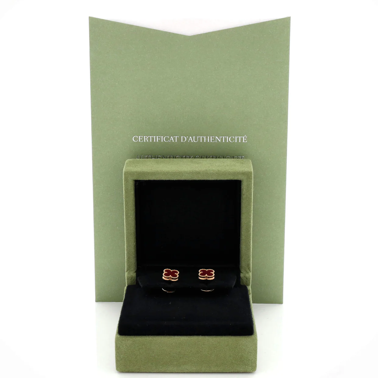 Sweet Alhambra Stud Earrings 18K Rose Gold and Carnelian - Deep Luxury