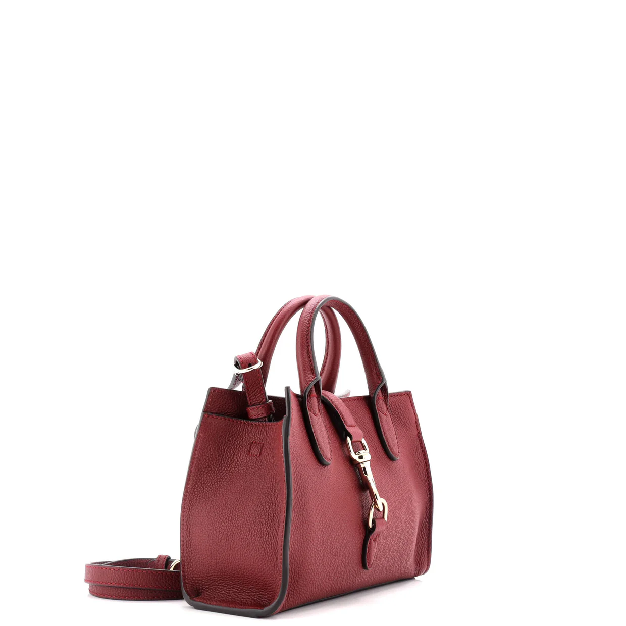 Top Handle Tote with Hook Closure Leather Small - Deep Luxury