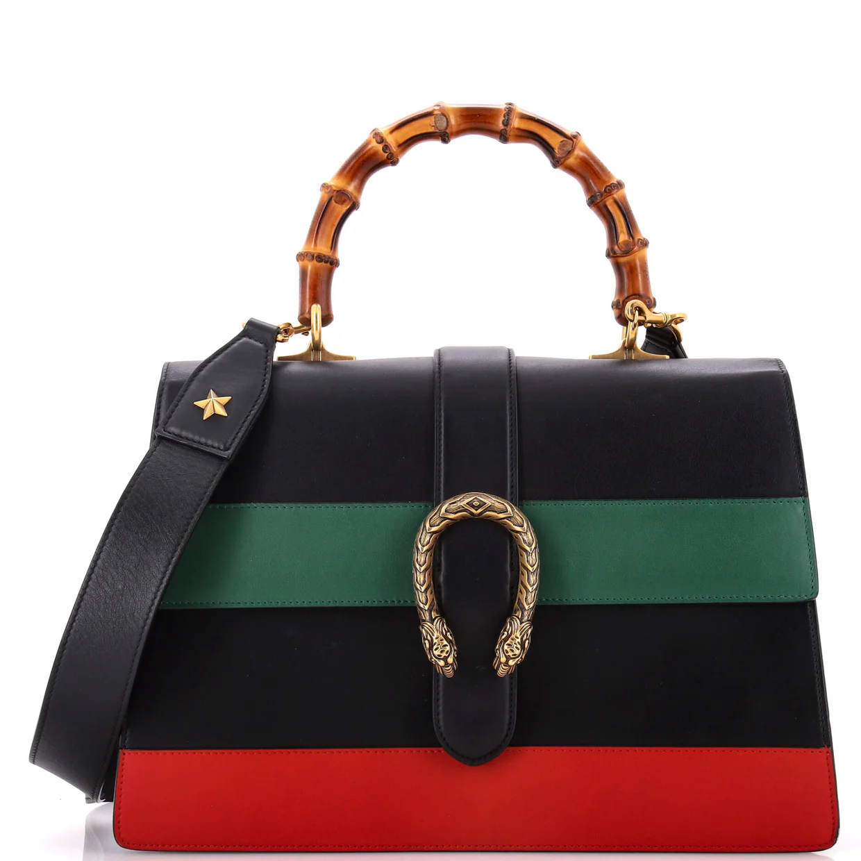 Dionysus Bamboo Top Handle Bag Colorblock Leather Large - Deep Luxury