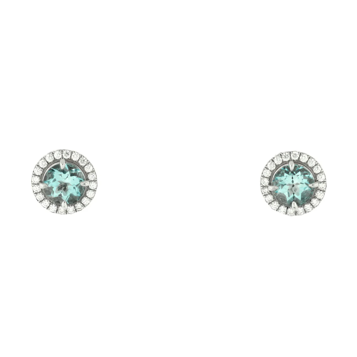 Soleste Stud Earrings Platinum with Diamonds and Aquamarine - Deep Luxury