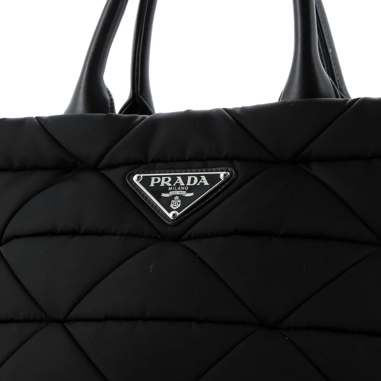 Padded Tote Bag Quilted Re-Nylon with Leather Medium - Deep Luxury