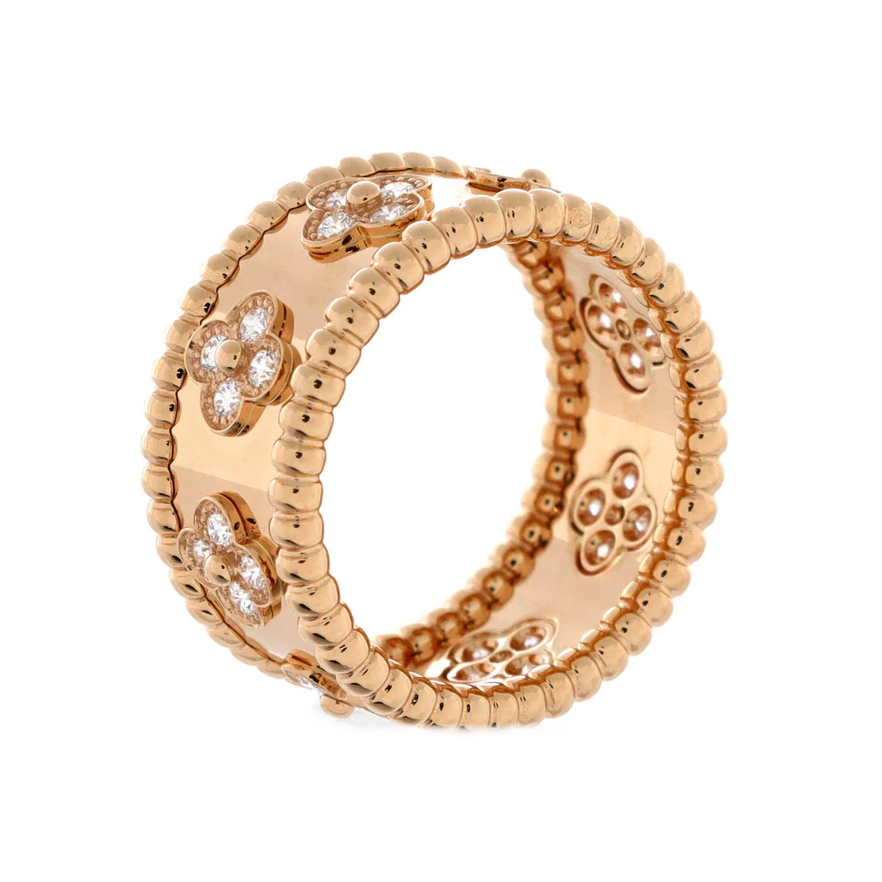 Perlee Clovers Ring 18K Rose Gold with Diamonds Medium - Deep Luxury