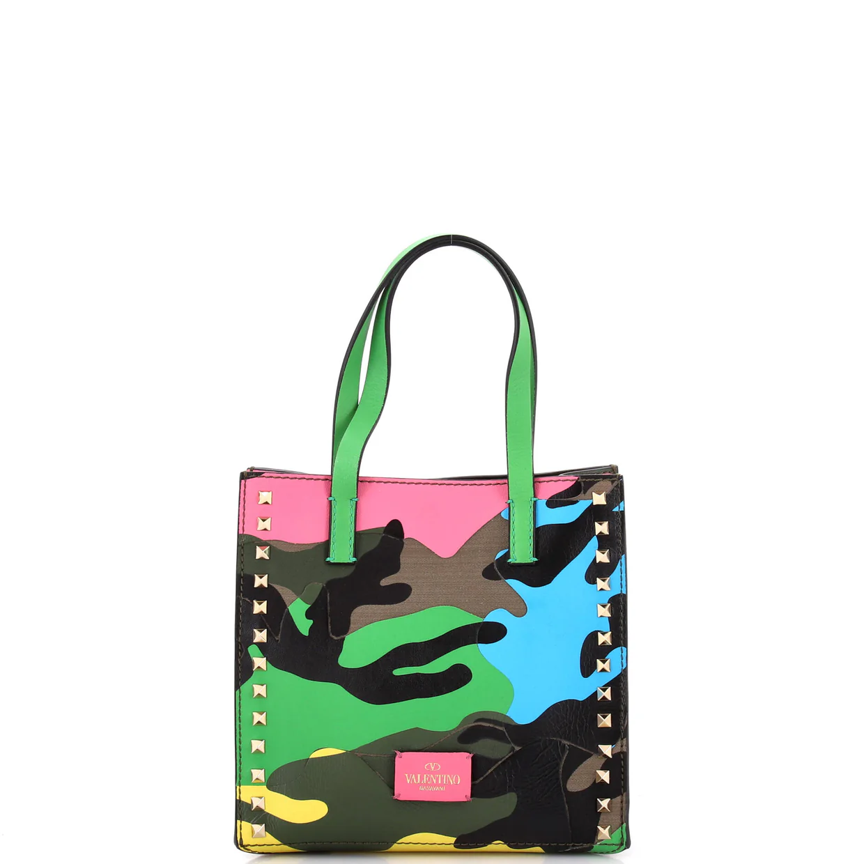 Rockstud Open Tote Camo Leather and Canvas Small - Deep Luxury