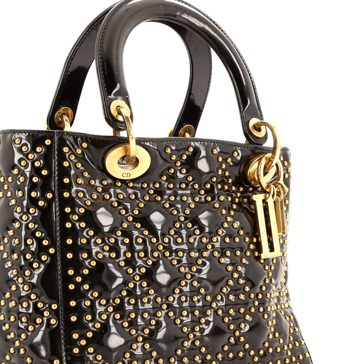 Supple Lady Dior Bag Cannage Studded Patent Medium - Deep Luxury