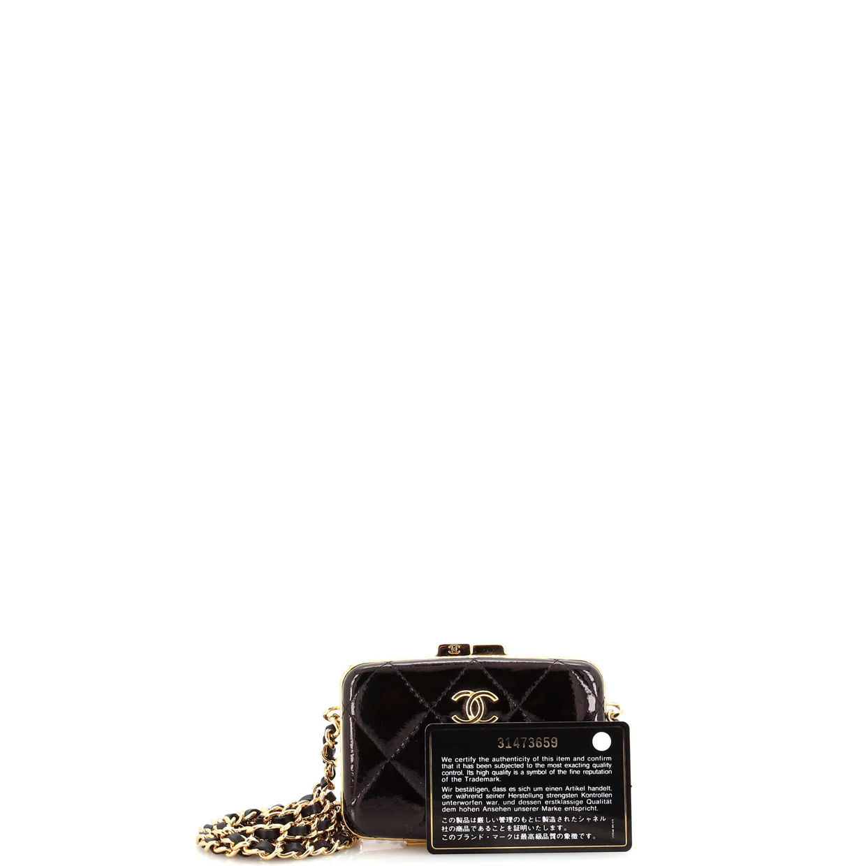 Framed Box Clutch with Chain Quilted Patent Mini - Deep Luxury