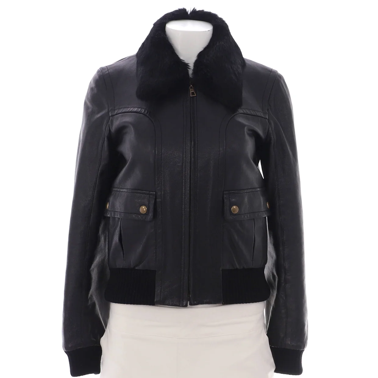 Women's Two Pocket Zip Jacket Leather with Fur - Deep Luxury