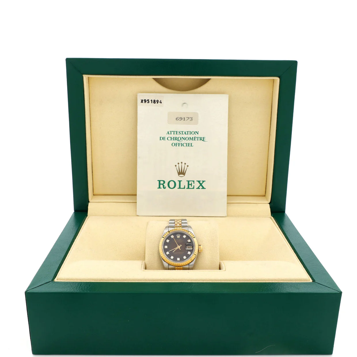 Oyster Perpetual Datejust Automatic Watch Stainless Steel and Yellow Gold with Diamond Markers 26 - Deep Luxury