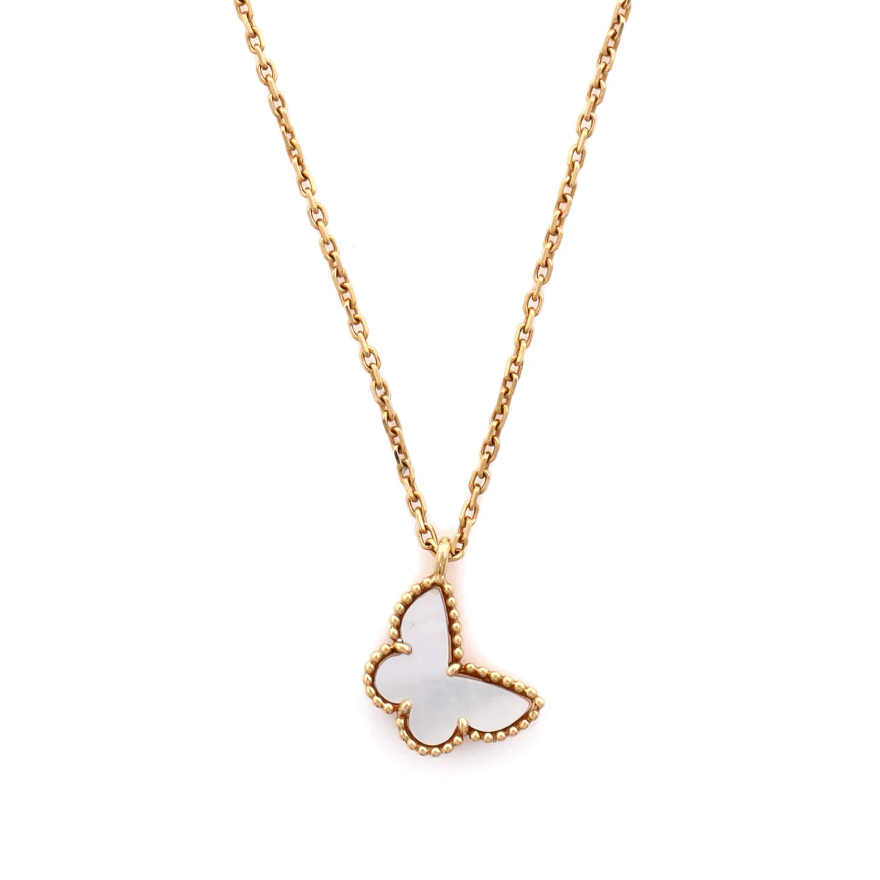 Sweet Alhambra Butterfly Pendant Necklace 18K Yellow Gold and Mother of Pearl - Deep Luxury